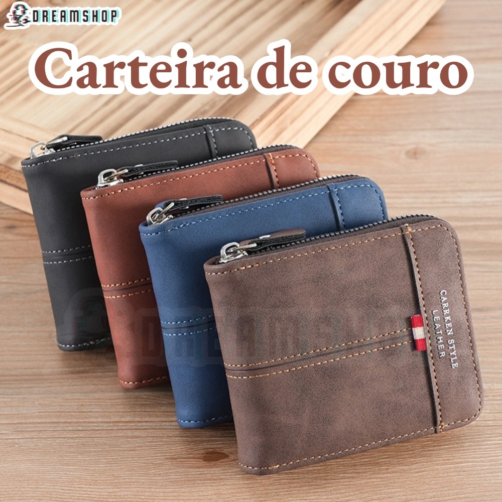 Homens Novo Estilo Carteira de Couro com Zíper Carteira Curta Multifuncional Porta-Carteiras Multifu