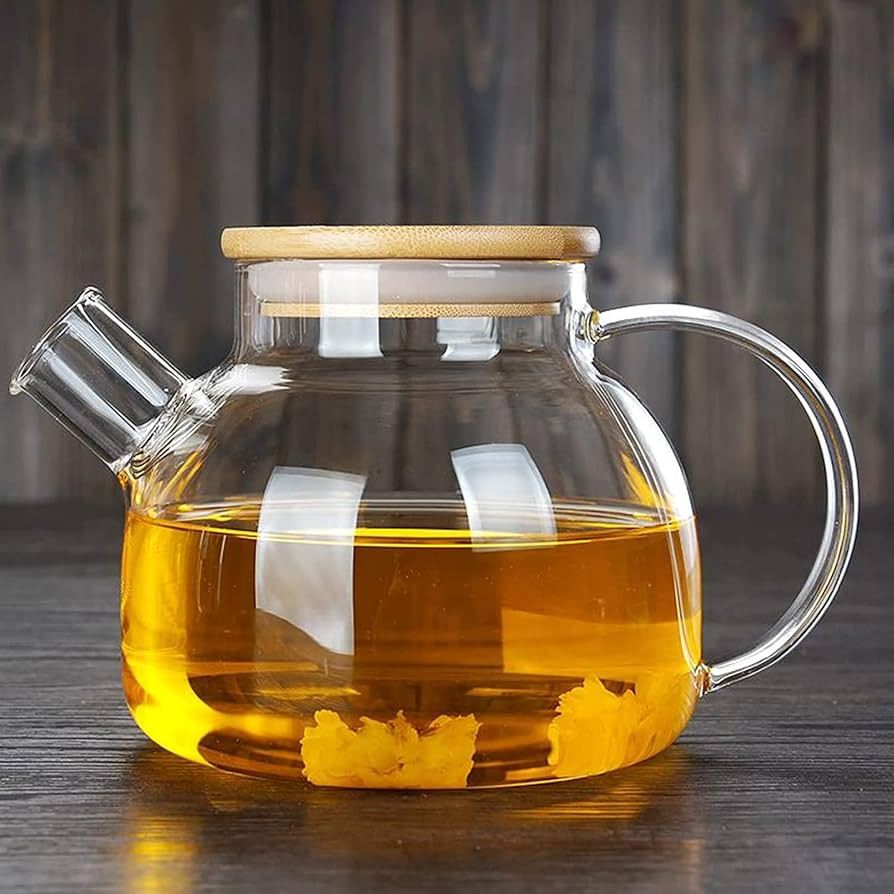 Bule Chaleira Vidro Borossilicato com Infusor e Tampa Bambu 1000ml cozinha
