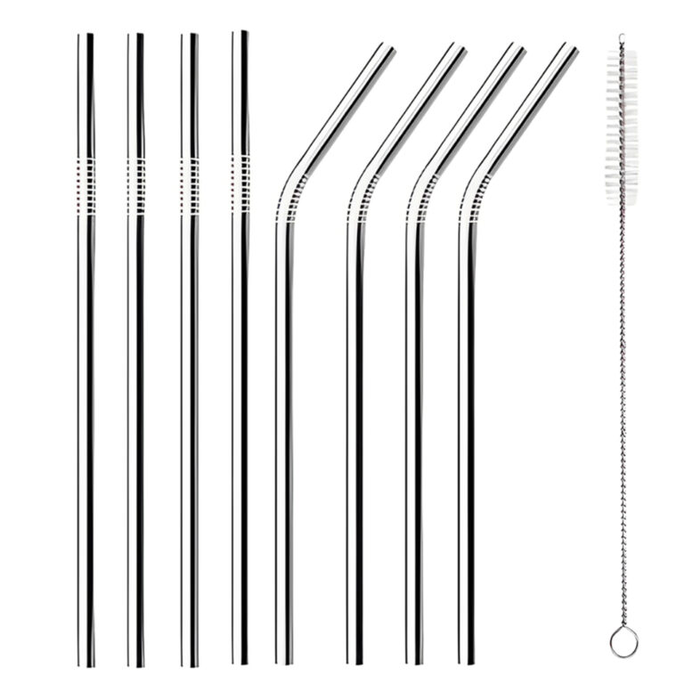 Combo 08 Canudos Inox Curvos com Escova Ecológico