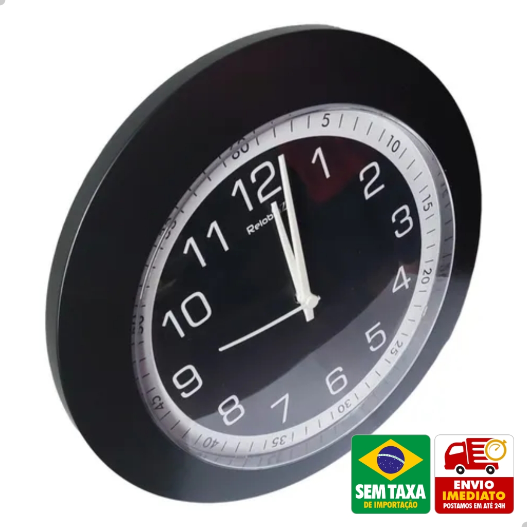 Relógio de Parede Tradicional Master Ede ou Kairos Analogico Pilha 30 24 21 CM Preto Branco