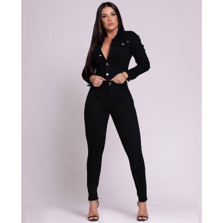 Calça Jeans Skinny Preta Cintura Alta Levanta Bum