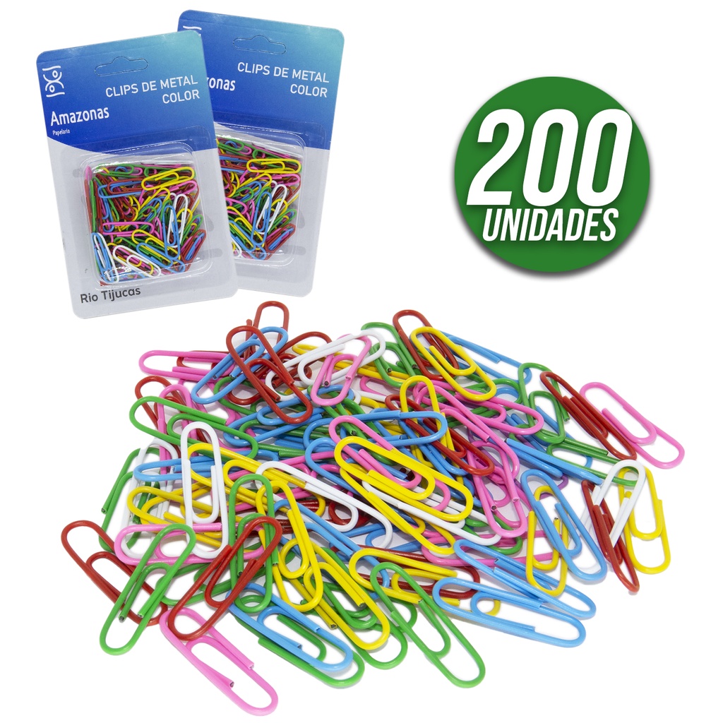 200 Unds Clips Prendedor Colorido De Metal Para Papel 28mm Escolar Escritório Papelaria Fofa