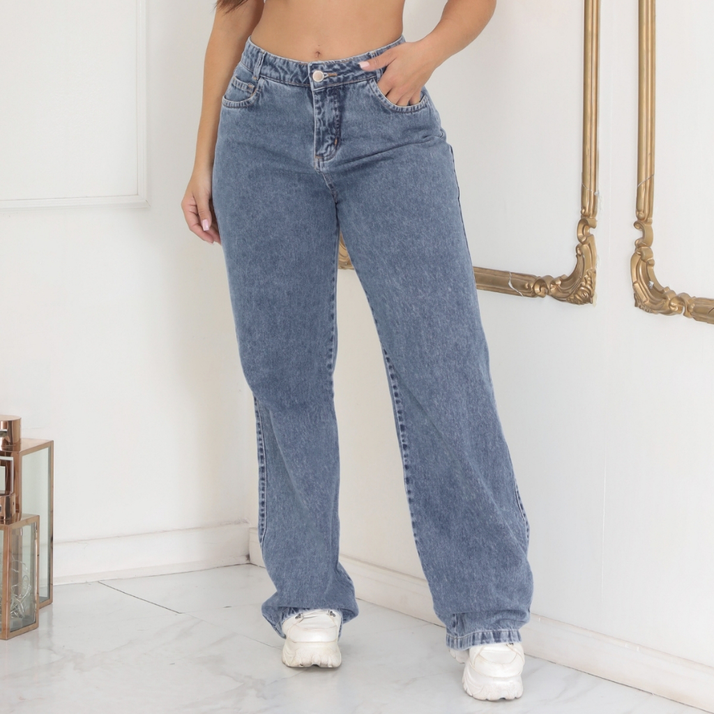 Calça Wide Leg Feminina Jeans Pantalona Cintura Alta Premium Stillger