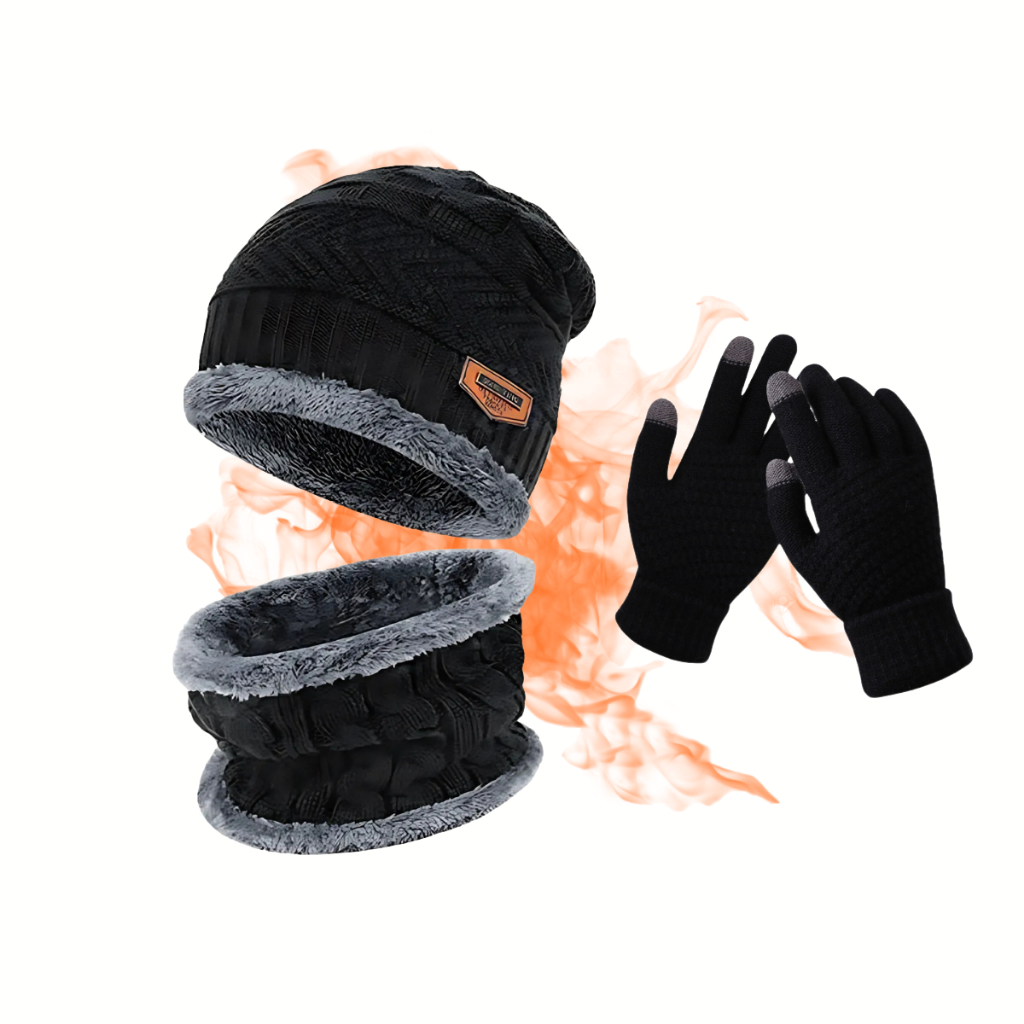 Kit Inverno Gorro + Luva Touch + Cachecol Peluciado