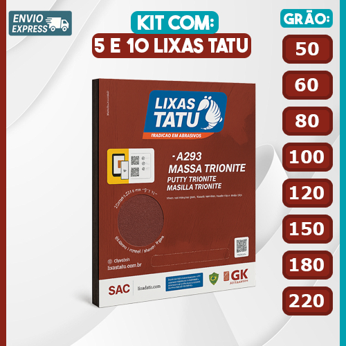 Lixa de Massa Tatu Grão 220 a 50 Construção, Pa