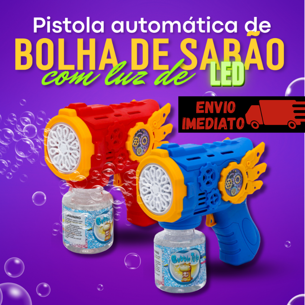 Brinquedo Lança Bolhas De Sabão Automática com Luz crianças arma arminha Azul Vermelho