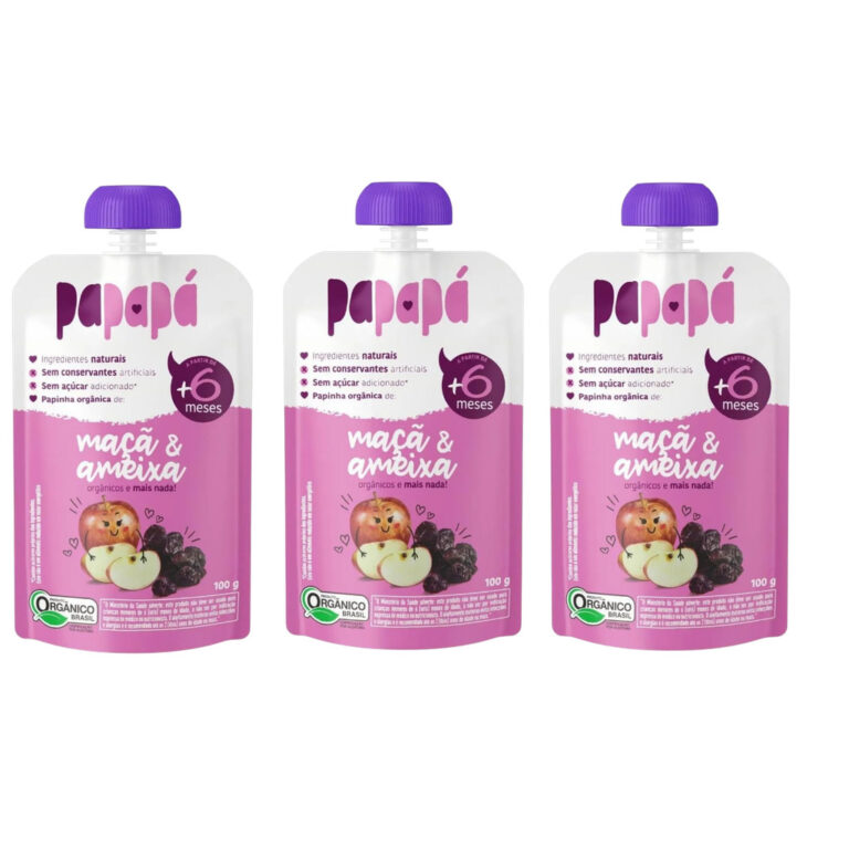 Kit 3x Papinha Orgânica Natural Maçã E Ameixa P