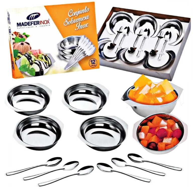Conjunto Sobremesa 12 Peças Em Inox Com Jogo Pote