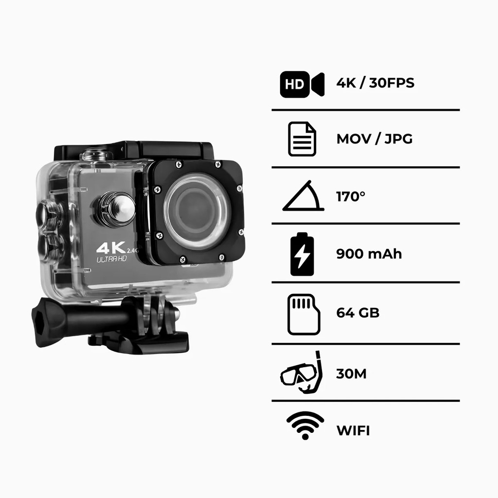 Câmera Filmadora Action Pro HD Sports ULTRA-HD Wi-fi