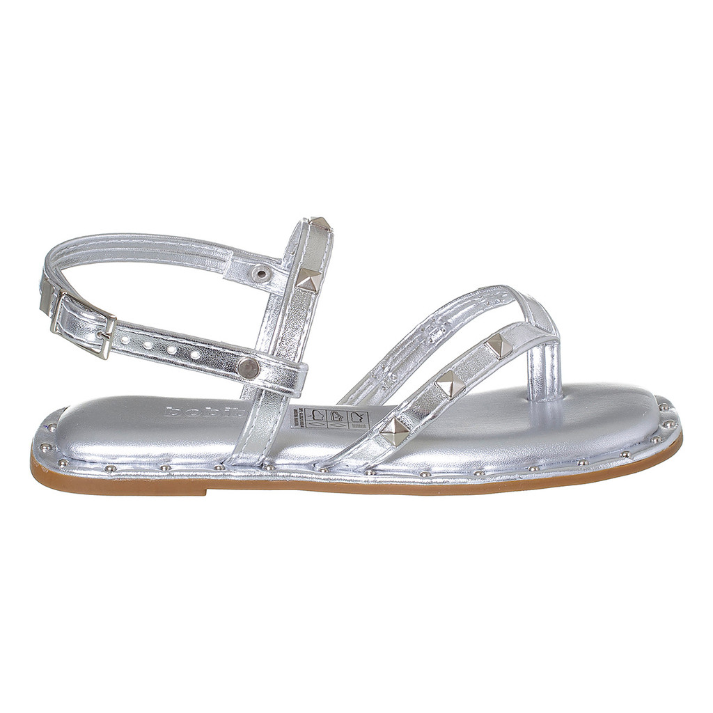 Sandália Rasteira Meninas Tacha Pirâmide Metalizado Prata Sapato Infantil Feminino