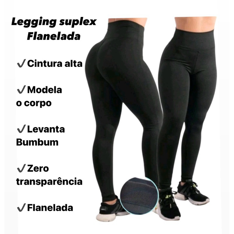 Calça legging flanelada peluciada forrada por dentro suplex inverno