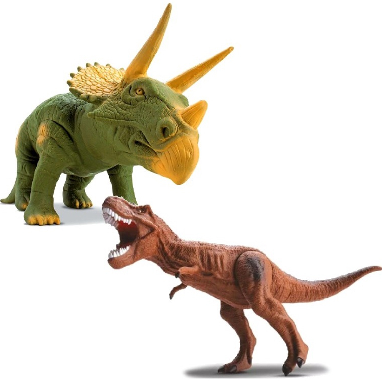 Kit 2 Dinossauros Triceratops 36cm + T-Rex 26cm &#
