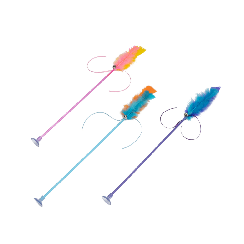 Kit com 3 Varinhas Divertidas para Gato com Penas e Guizo