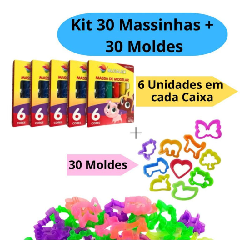 Kit 30 Unidades de Massinha de Modelar + 30 Cortad