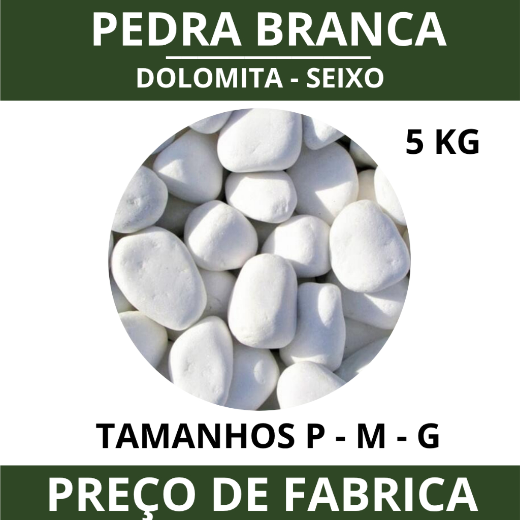 Pedra Seixo Branco Dolomita Para Decoração, Vaso, Caminho de Jardim e Canteiro 1Kg, 3Kg e 5Kg