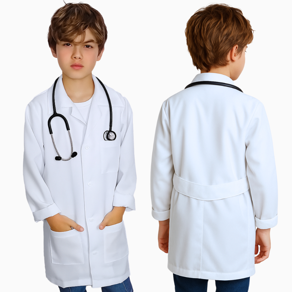 Avental Branco Masculino Infantil Labor Escolar Manga Longa