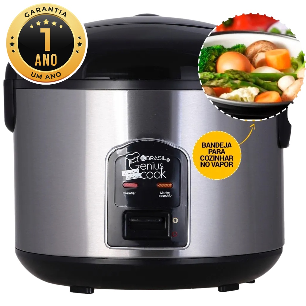 Panela Elétrica de Arroz 10 xícaras 1.8L – Inox Com legumeira – Multifuncional – In Brasil