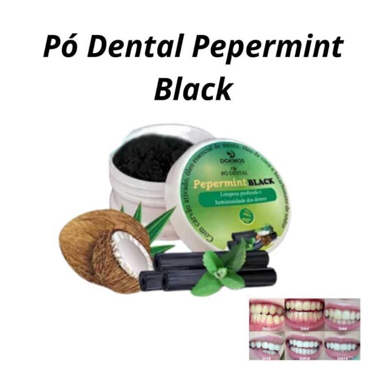 Pó Dental Pepermint Black Branqueamento dos dente