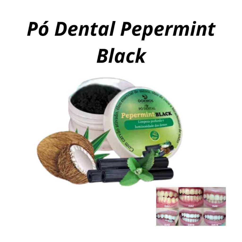 Pó Dental Pepermint Black Branqueamento dos dentes Dokmos