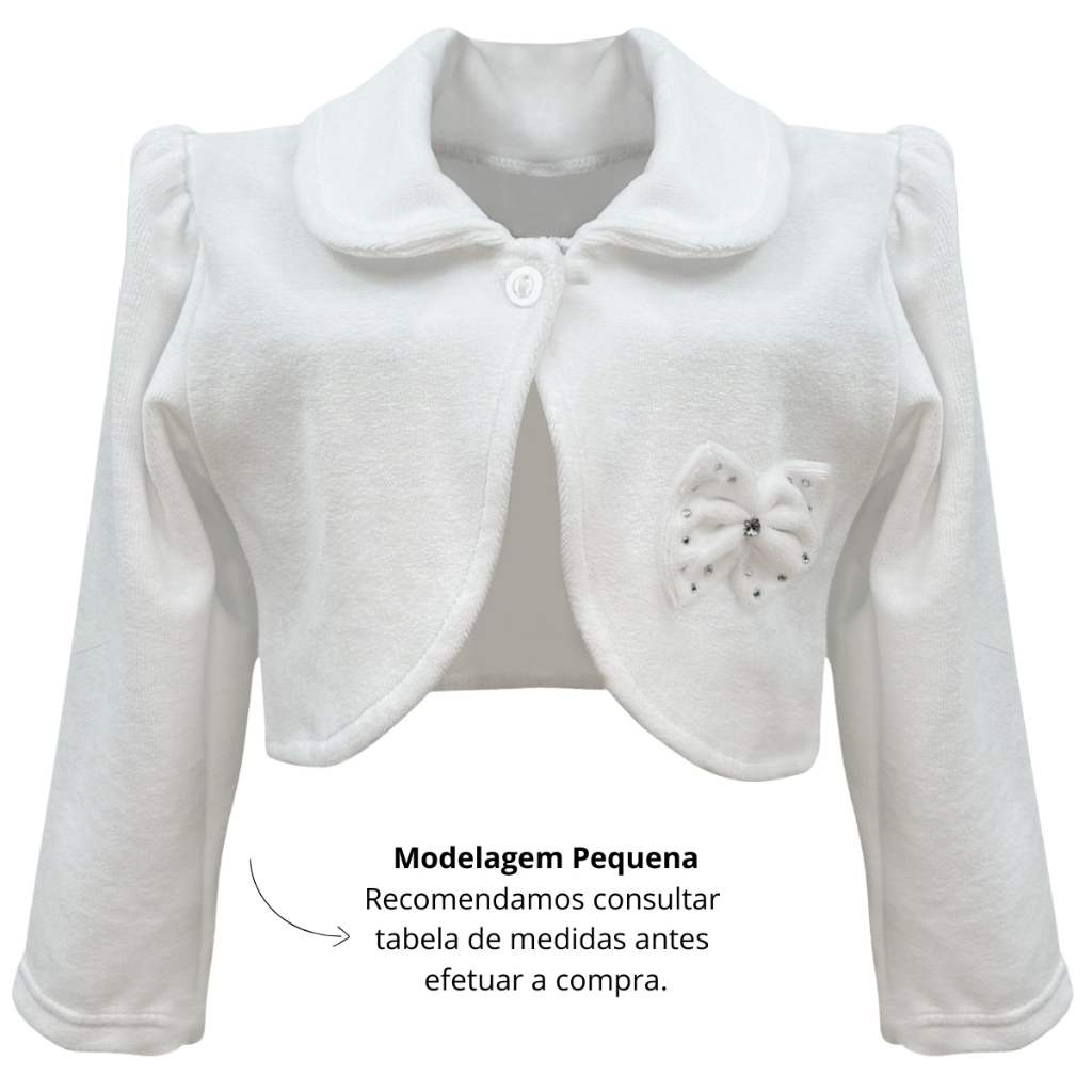 Bolero Infantil Casaquinho Inverno de Plush Branco Menina Festa Casamento