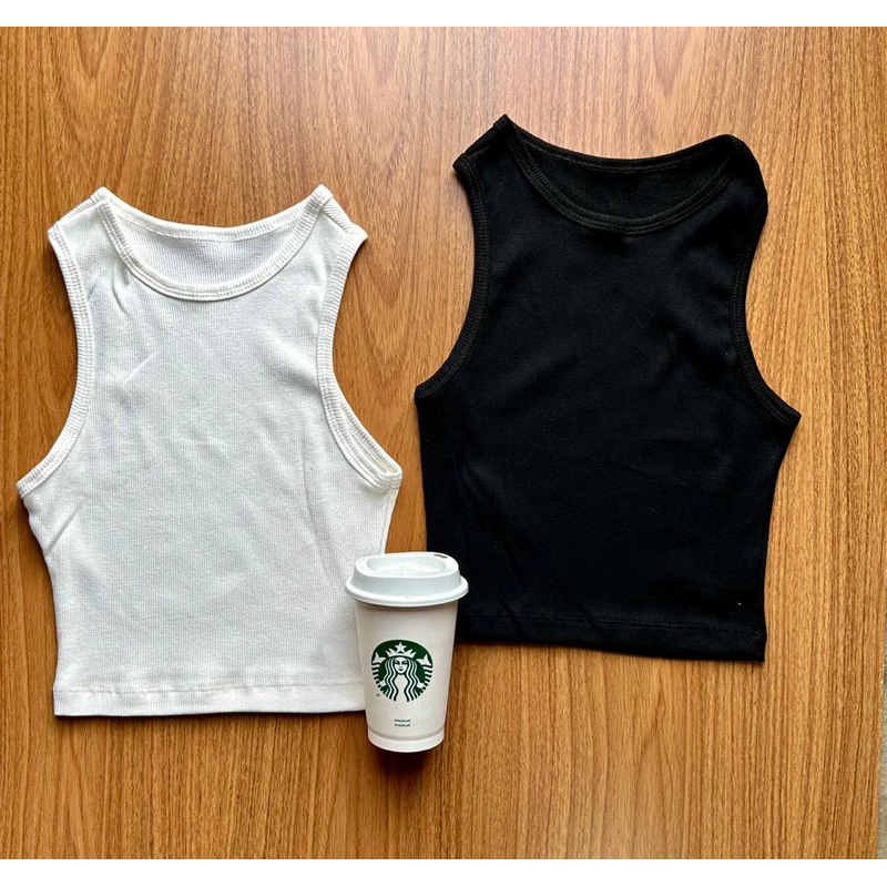 kit 2 Camisetas Cropped Regata Basica feminino Canelado Blusinha Básica Cropped para academia Regata