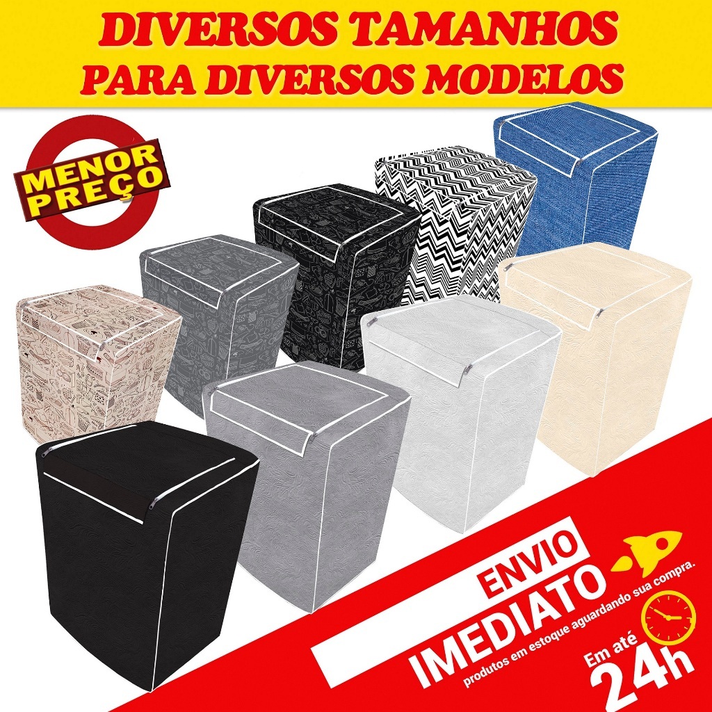 Capa Protetora p/ Máquina d Lavar 10kg 11kg 13kg 14kg 15kg Zíper Lavadora Brastemp Consul Electrolux