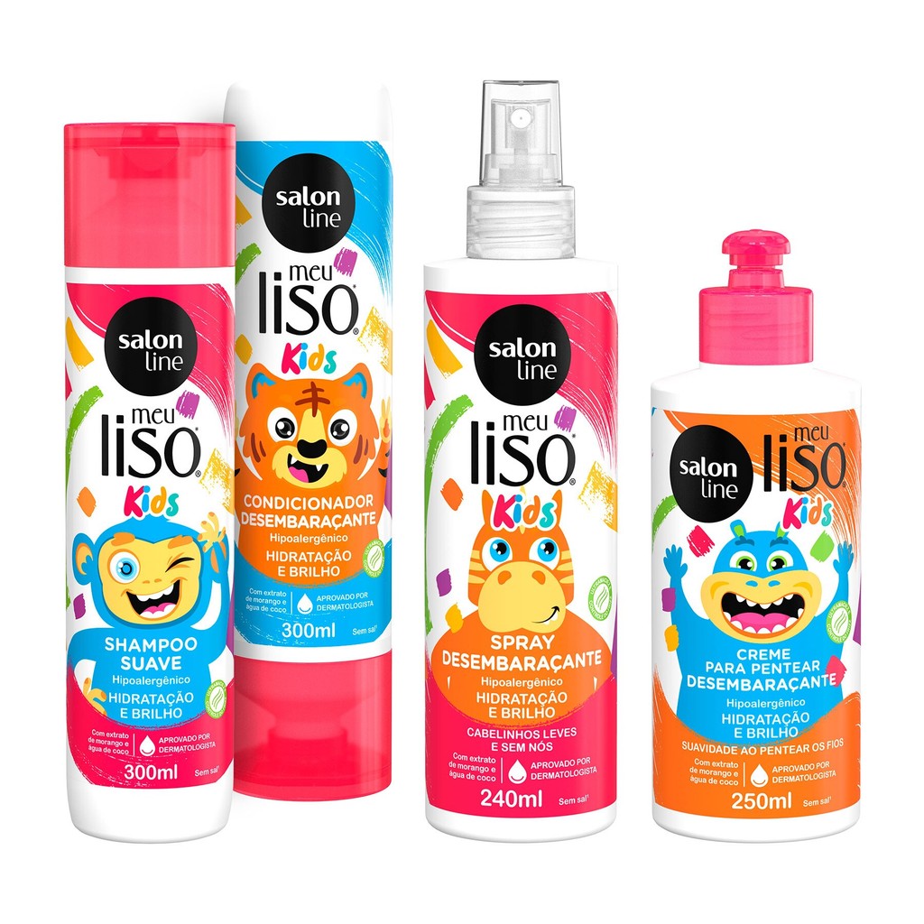 Kit Kids com Shampoo + Condicionador + Creme para Pentear + Spray Desembaraçante Meu Lisinho Salon L
