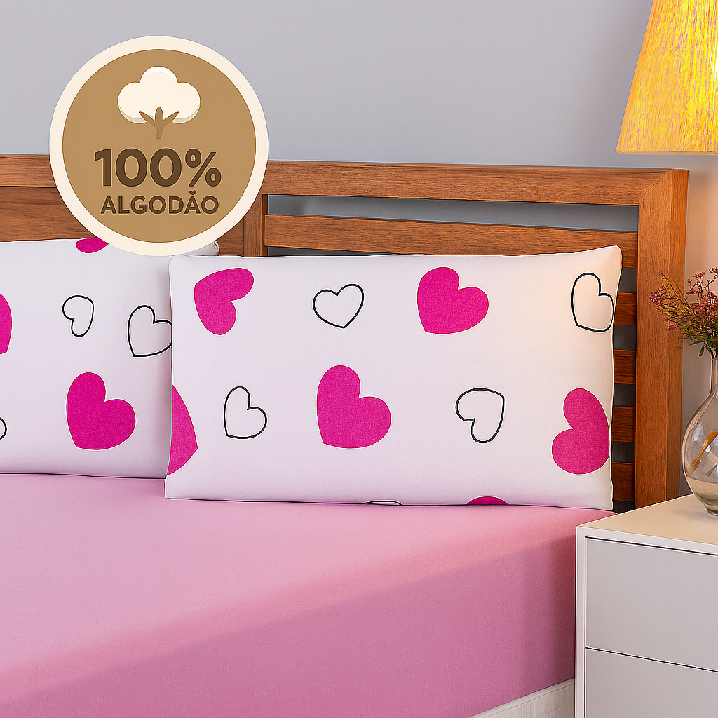 Lençol Casal Jogo 3 Peças Malha 100% Algodão C/ Elástico Estampado 1,38×1,88×0,30cm Lançamento
