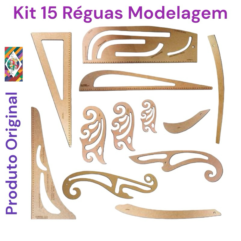 kit 15 Réguas Esquadros Curva Francesa Alfaiate Modelagem Costura profissional e Iniciante papelaria