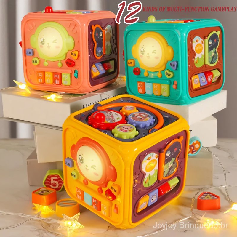 6 Em 1 Brinquedo Musical Multifuncional GeoméTrico Bloco De ConstruçãO Piano Baterista Cubo PoliéDri