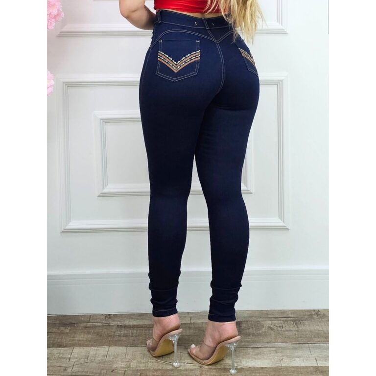 Calça Jeans Feminina Cintura Alta Elastano Lycra 