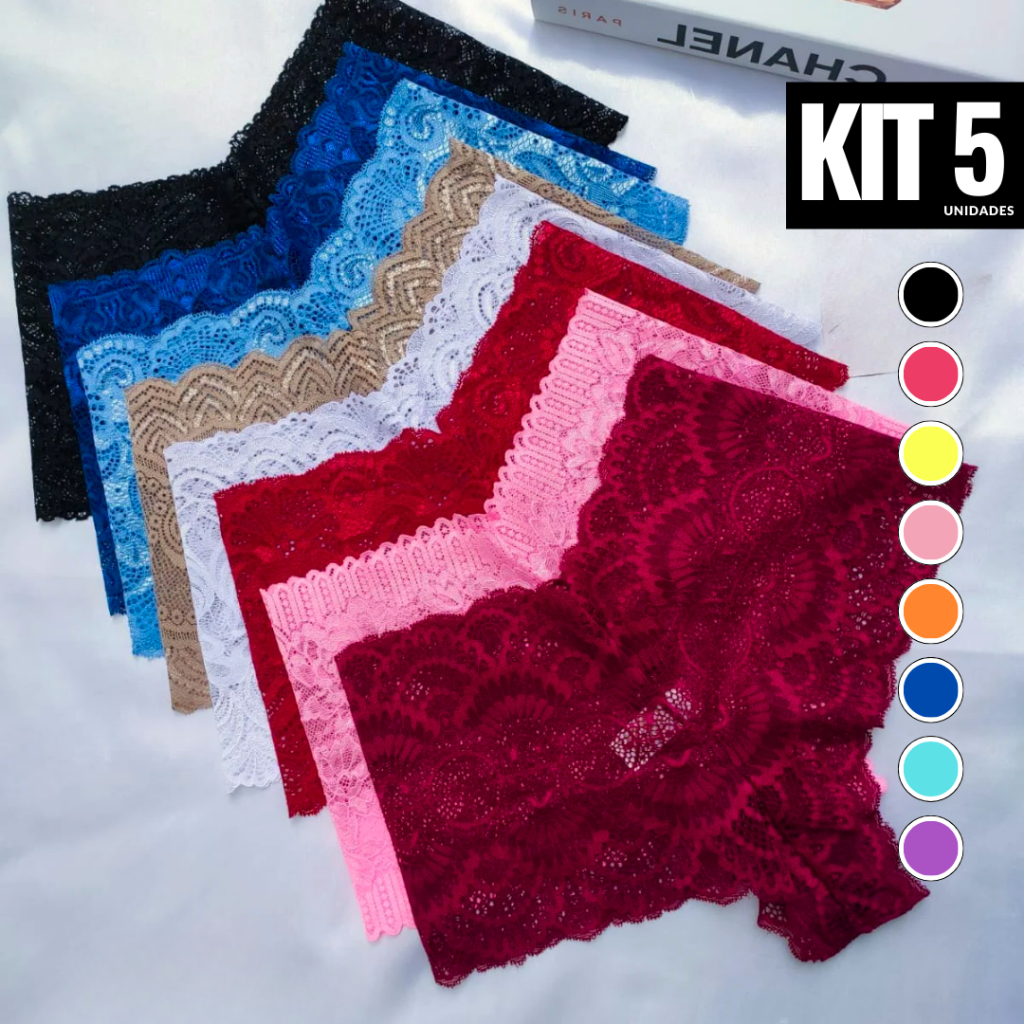 Kit 5 Calesson Lingerie Calcinha Renda Feminino Caleçon Shortinho Sexy Lingerie Espera Marido Rendad