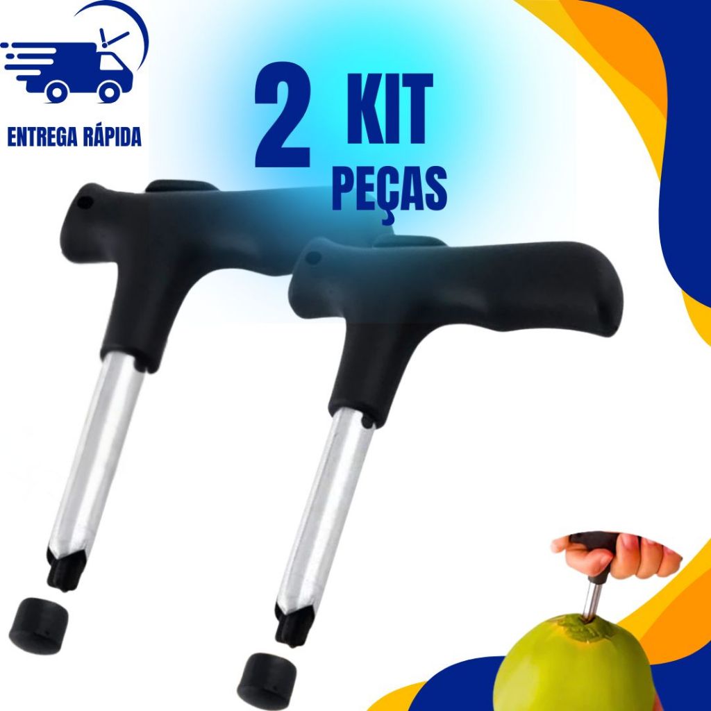 Kit 02 Furador Abridor De Coco em Inox Profissional Resistente Manual Fácil de Abrir