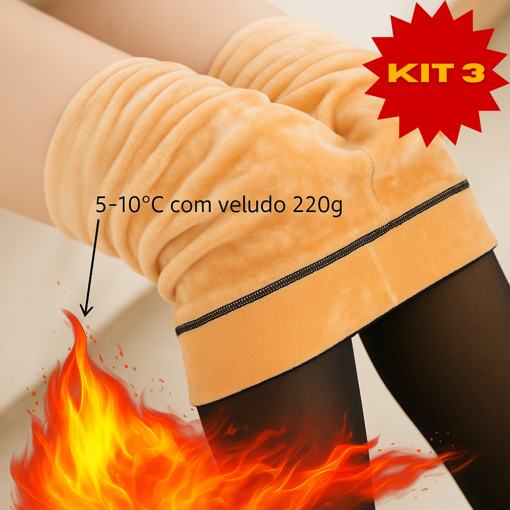 Meia-Calça Térmica Forrada Peluciada Translúcida De Lã Quente Feminina Para Inverno