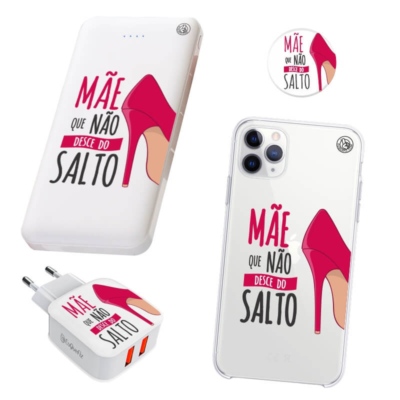 KIT Dia das Mães Capinha de Celular+Carregador Portátil+Carregador de Parede+PopSocket Mãe que não d