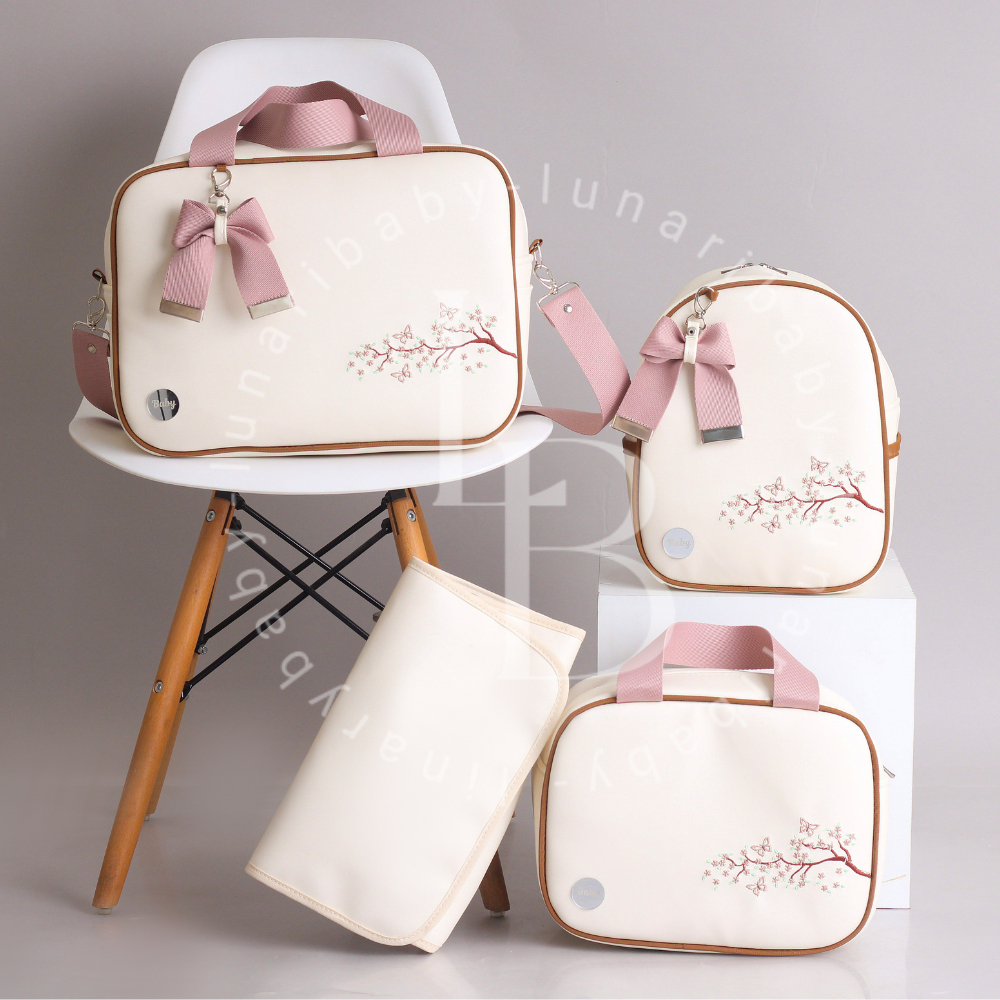Bolsa Maternidade kit com 4 Peças impermeável Bordado Menina/Menino trocador