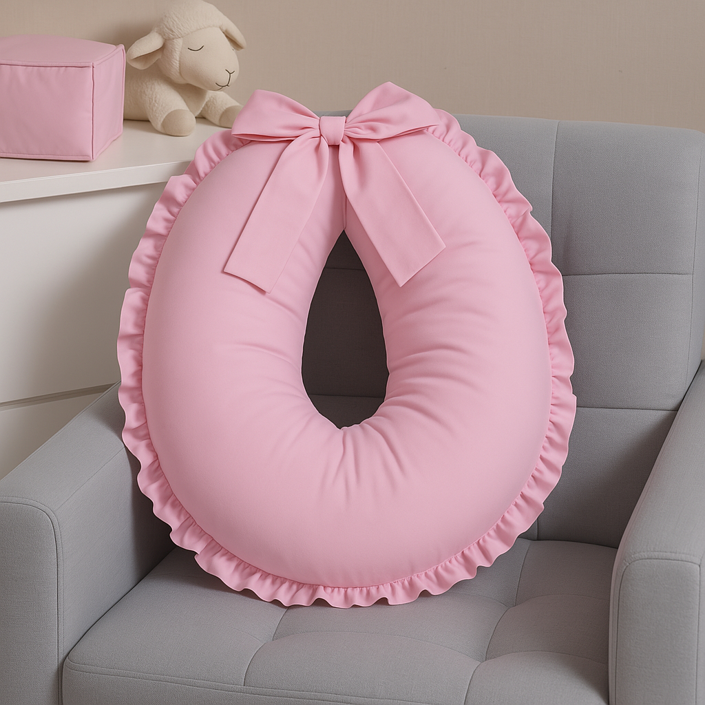 Almofada de Amamentação com Babado e Laço Extra Grande Algodão ziper e refil Diversas Cores Unissex