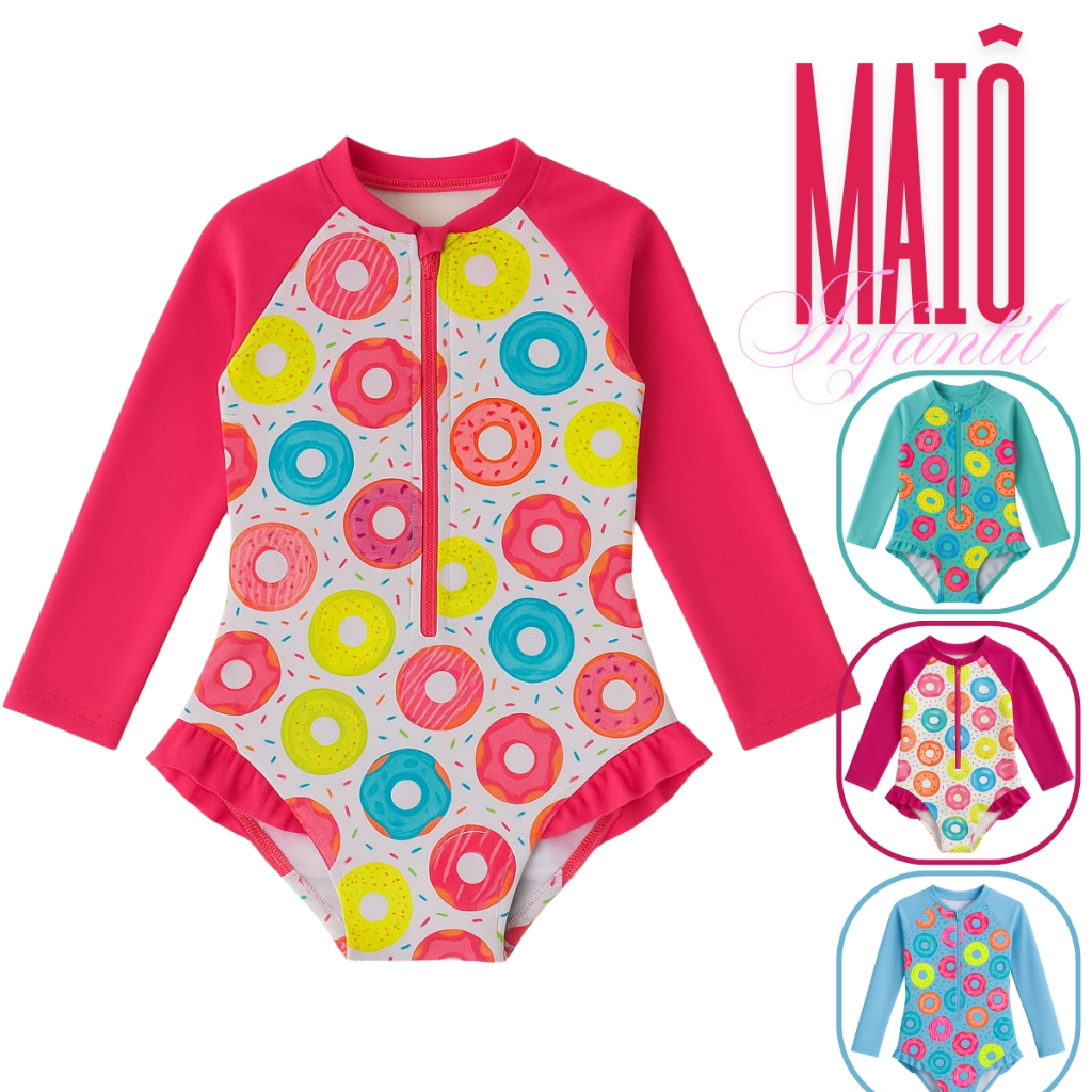 Maiô Manga Longa Infantil Menina Bebe Biquini Proteção Uv 50 Maio Manga Comprida