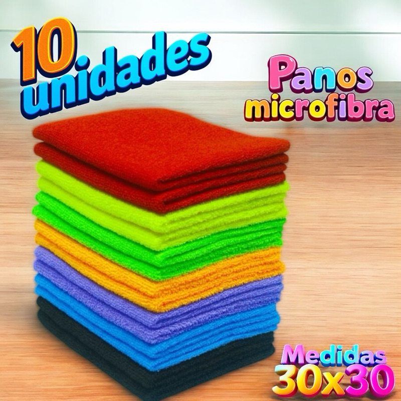 Kit 10 Panos de Microfibra Prato Cozinha Copa Carro Vidro Anti Risco 25×25 Limpeza Cores Sortidas
