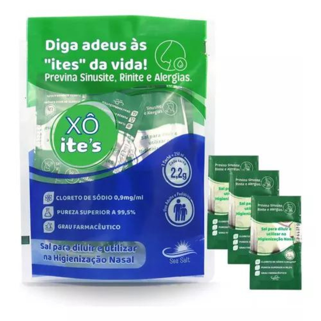 Cloreto De Sódio Xô Ites  30 und Soro Para Lavagem Nasal Higienização do Nariz Kit Com 30 Sachês