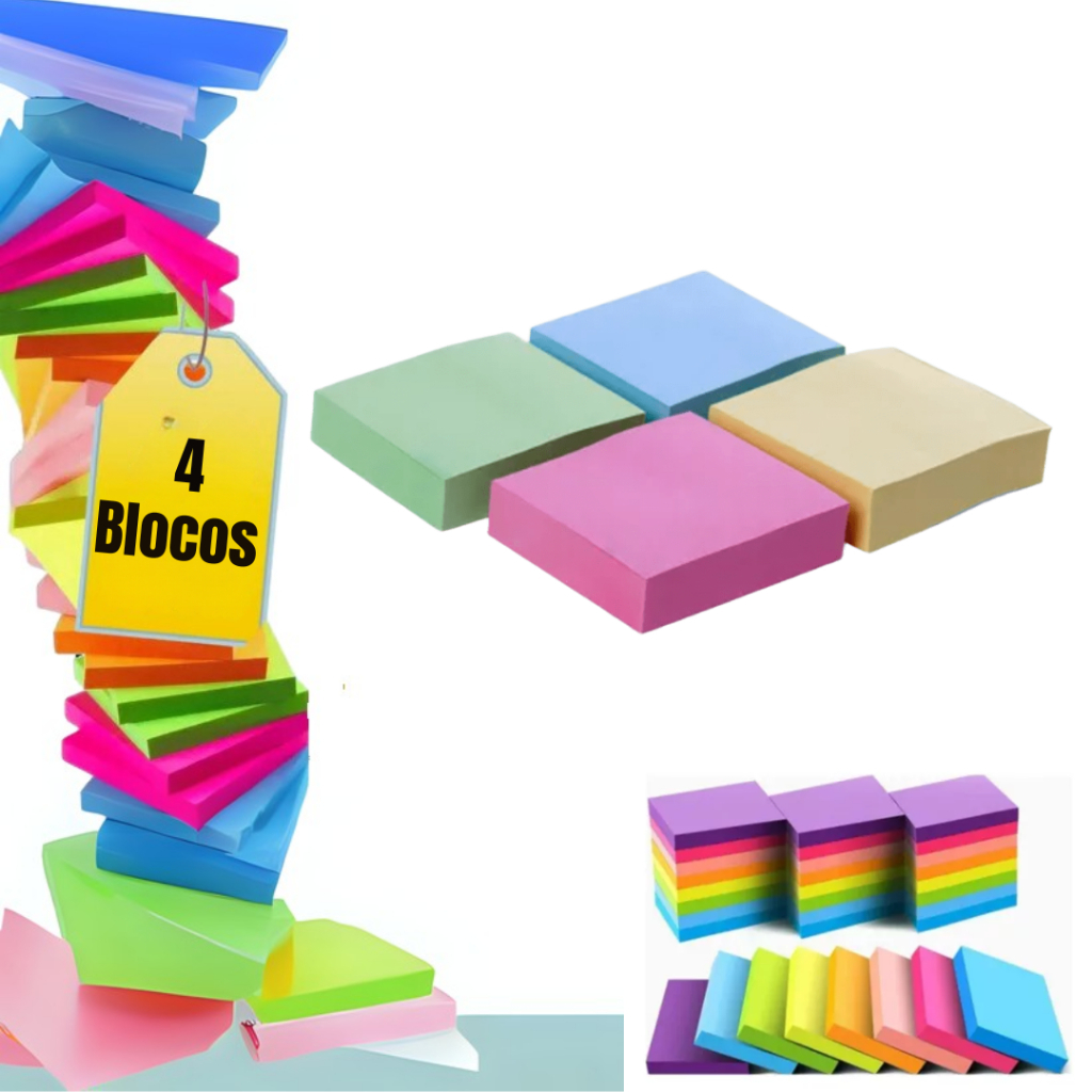 Bloco De Notas Post Auto Adesivo Cubo Colorido It 400 Folhas
