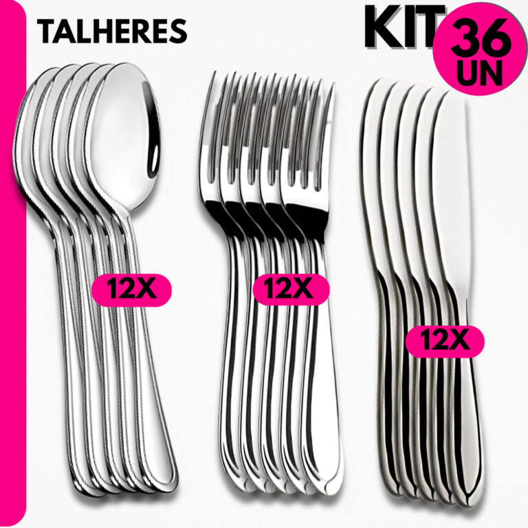 Talheres Inox 36 Peças; Colheres, Garfos e Facas 