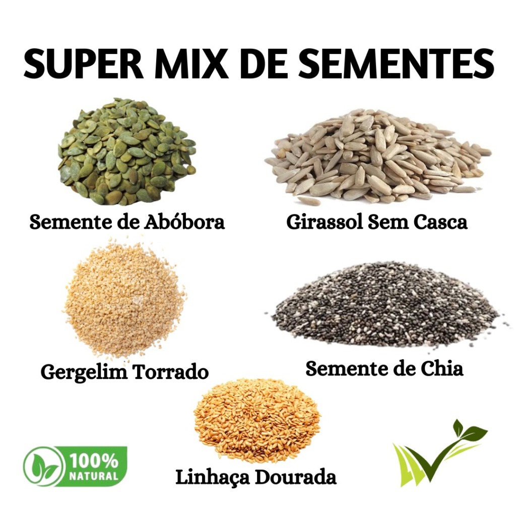 Mix Sementes Abobora Girassol Chia Linhaça Gergelim – 500g