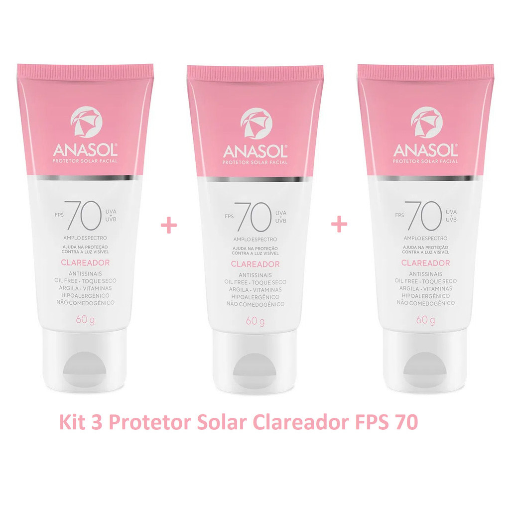 Kit 3 Protetores Solar Anasol Clareador Facial FPS 70 60g