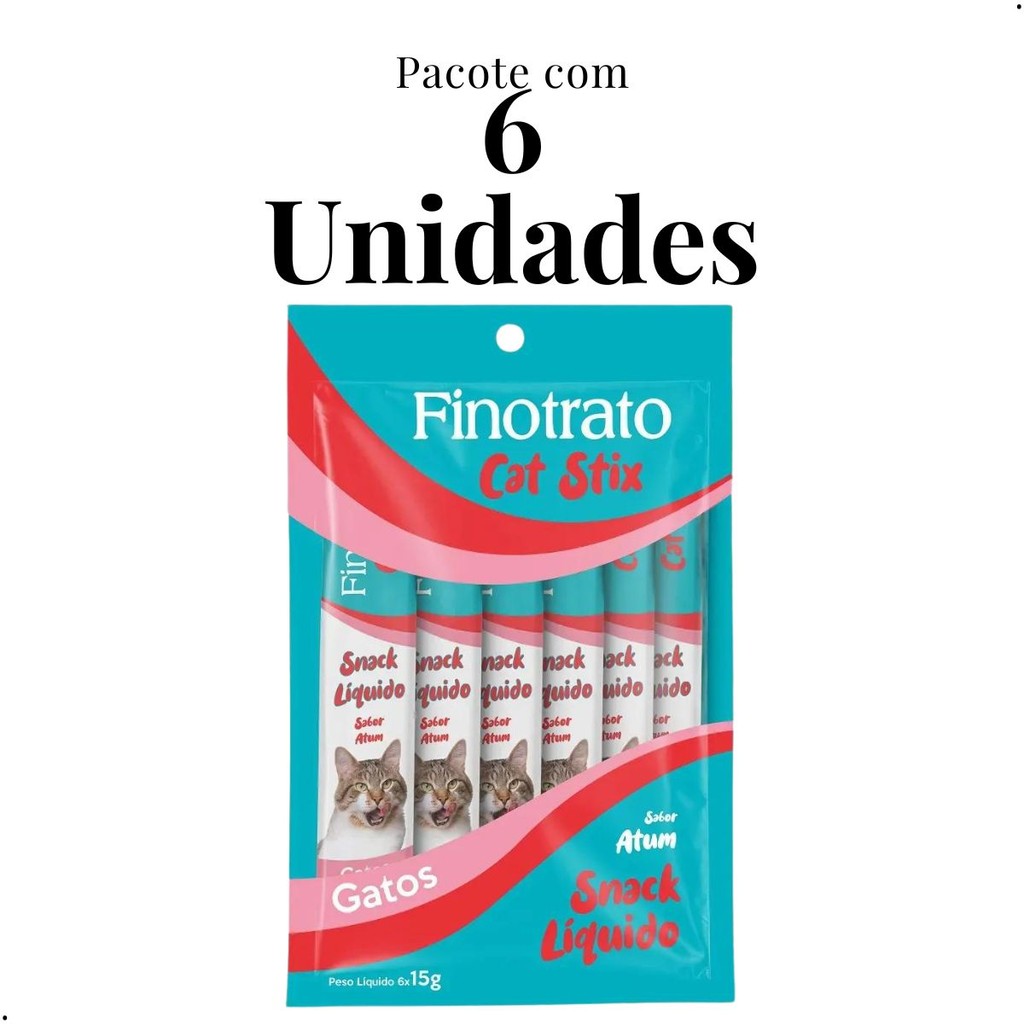 Kit 6 Sachês 15g Finotrato Cat Stix Sabor Atum Alimento Snack Líquido Gatos Petisco  Felino Cat