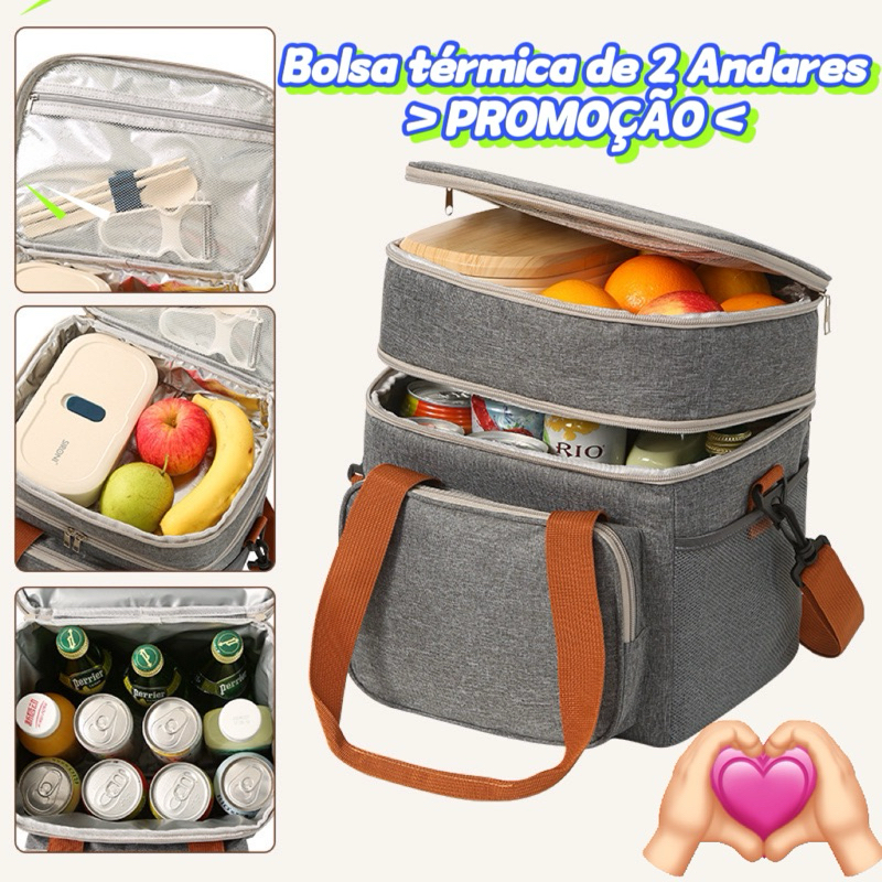 Bolsa Térmica 2 Camadas Marmita Lancheira Grande Alça Ombro Para Piquenique Trabalho Passeio Academi