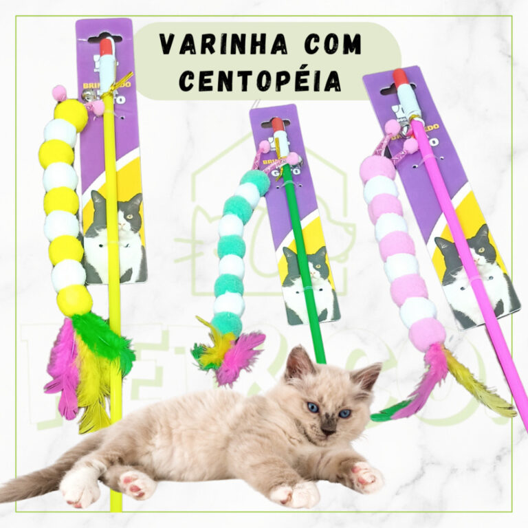 Varinha para Gatos com Centopéia de Pelúcia e Pe