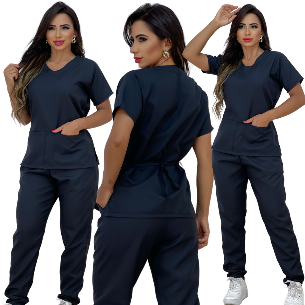 Scrub Unissex Camisa + Calça com Bolsos – Uniforme Profissional Não Amassa Seca Rápido