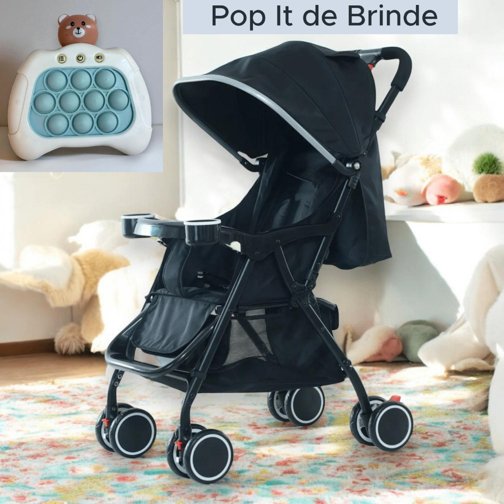 Carrinho de Bebê Reversivel Passeio Assento Acolchoado Reclinável Até 20kg Com Porta Copos +BRINDE