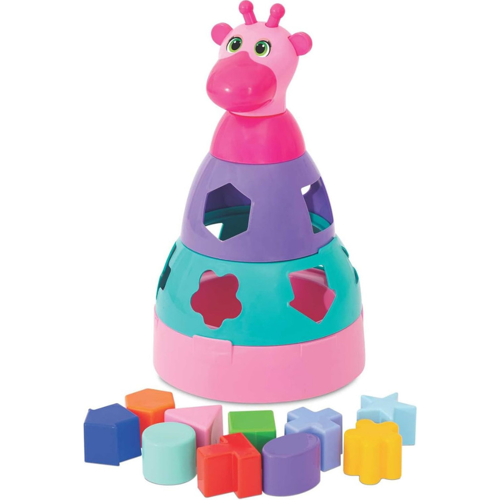 Girafa Rosa Didática Brinquedo para Bebê Educativo Menina 1 ano de Encaixar e Montar